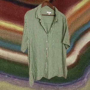 Topshop Green Striped Boyfriend Style Button Up Women’s Top